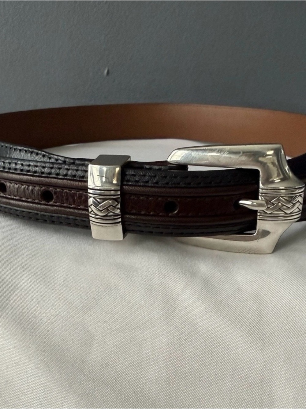 Brighton Onyx Piñon Hill Inlay Belt With Silver Plated Hardware Size 32 NWOT
